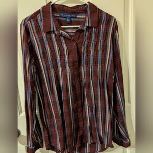Bandolino Women's Burgundy and Blue Plaid Shirt Size Medium